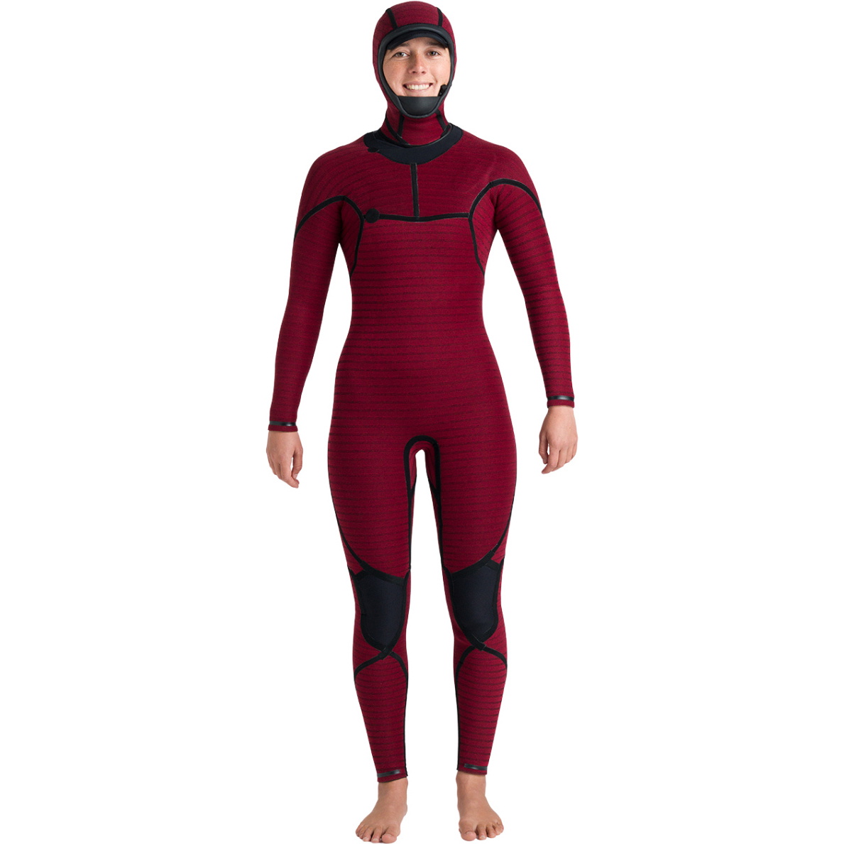 2026 C-Skins Womens Nuwave Rewired 6/5mm Hooded Chest Zip Wetsuit CRW65WH - Black / Black / Rose